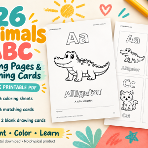 26 Animals ABC Coloring Cards – Printable PDF
